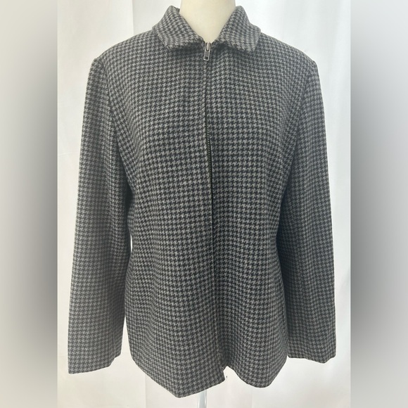 VINTAGE RALPH LAUREN Houndstooth Wool Zip-Up Jacket Blazer - Picture 1 of 5